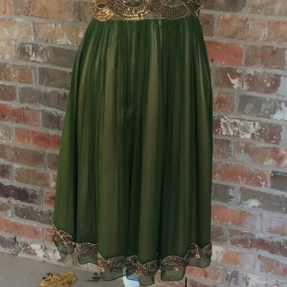 🧚🏼‍♀️✨Clearance Sale!✨ Adrianna Papell Green Silk Gold Sequin Dress - Picture 7 of 8